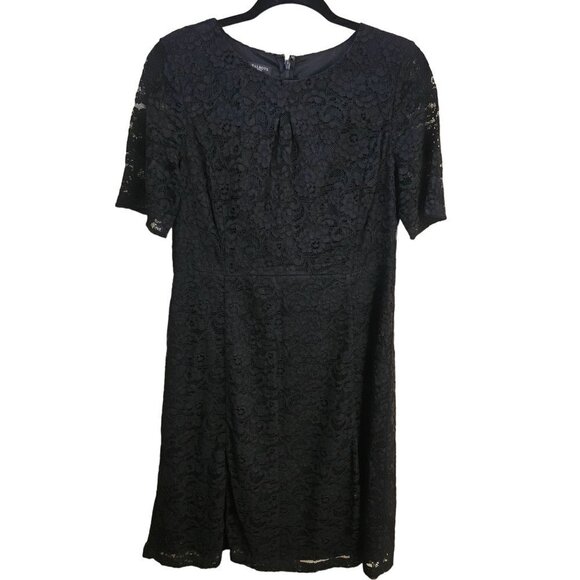 Talbots Black Lace Short Sleeve Sheath Midi Dress Size 10p - Picture 1 of 6